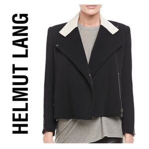 HELMUT LANG Performa Crepe Cropped Jacket With Leather Collar Size Large